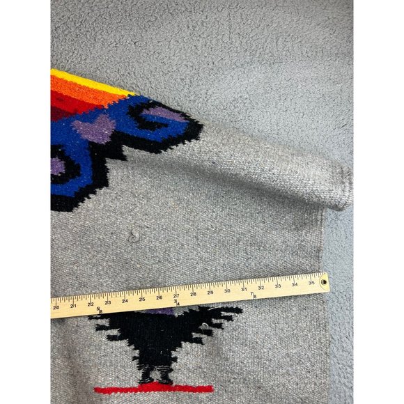 Vintage Native American Chimayo Wool Shawl Poncho Southwestern Thunderbird - Picture 5 of 6